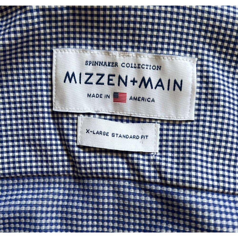 Mizzen + Main Spinnaker Shirt Mens XL Blue White Check East Lake Logo - Picture 5 of 10